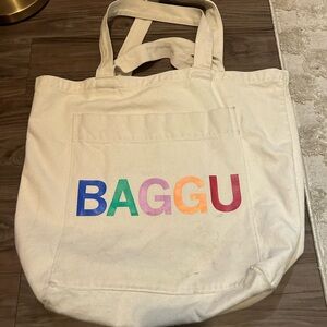 BAGGU Cream Tote Bag with Colorful Logo